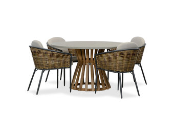 Elzas/Lucca dining tuinset | 4 personen | betonlook + wicker | 135cm rond