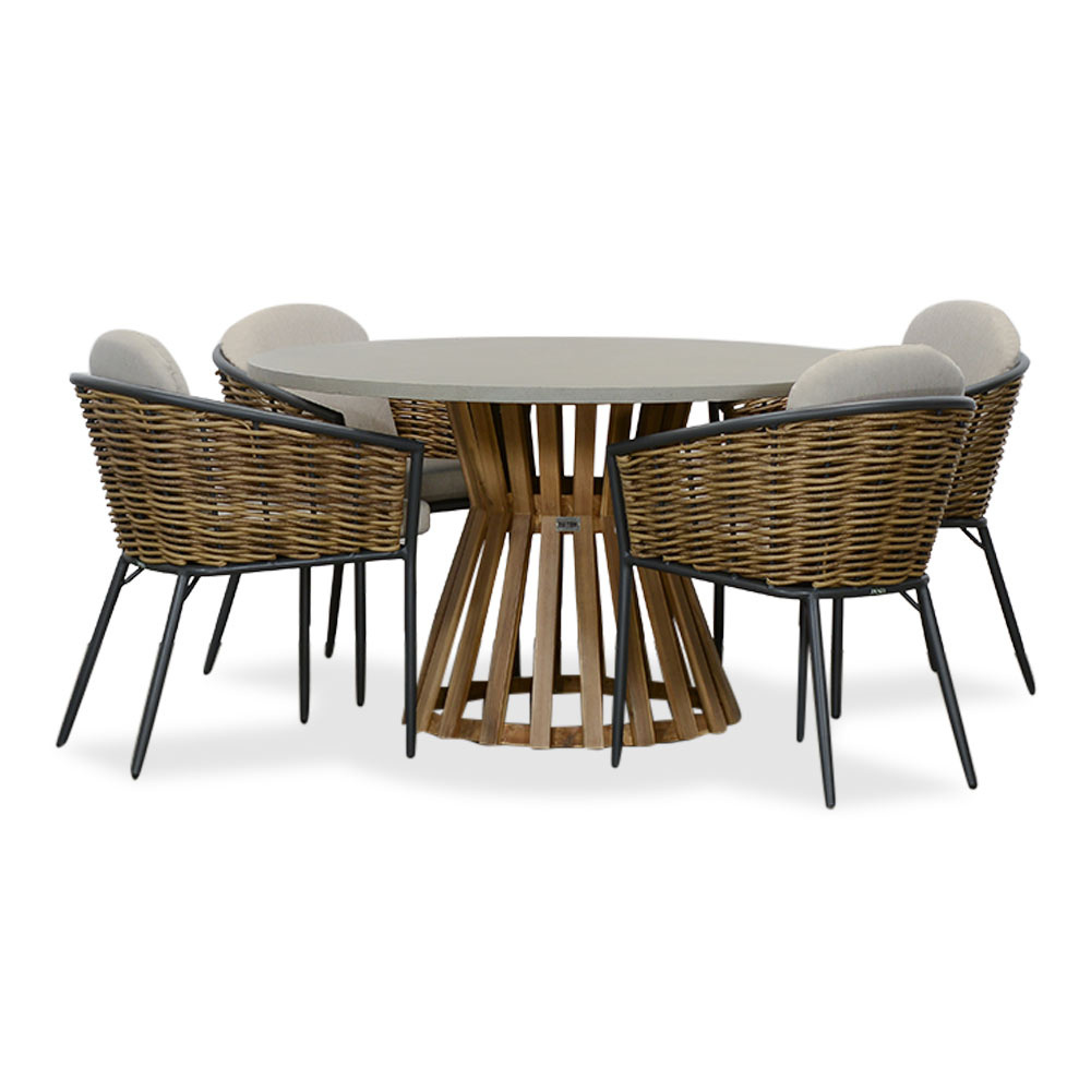 Elzas/Lucca dining tuinset | 4 personen | betonlook + wicker | 135cm rond