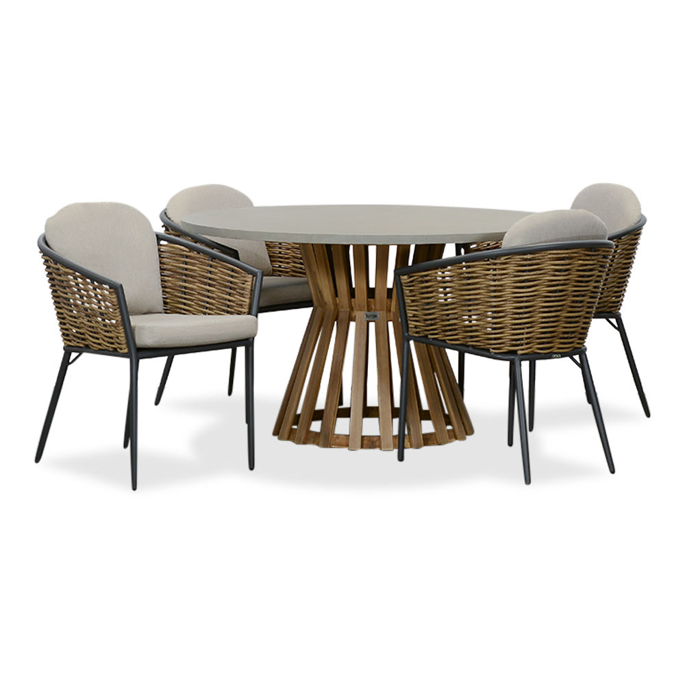 Elzas/Lucca dining tuinset | 4 personen | betonlook + wicker | 135cm rond