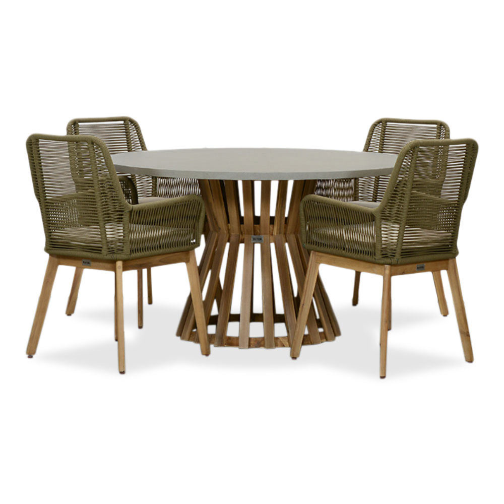 Elzas/Padua olijfgroen dining tuinset | 4 personen | betonlook + touw | 135cm rond