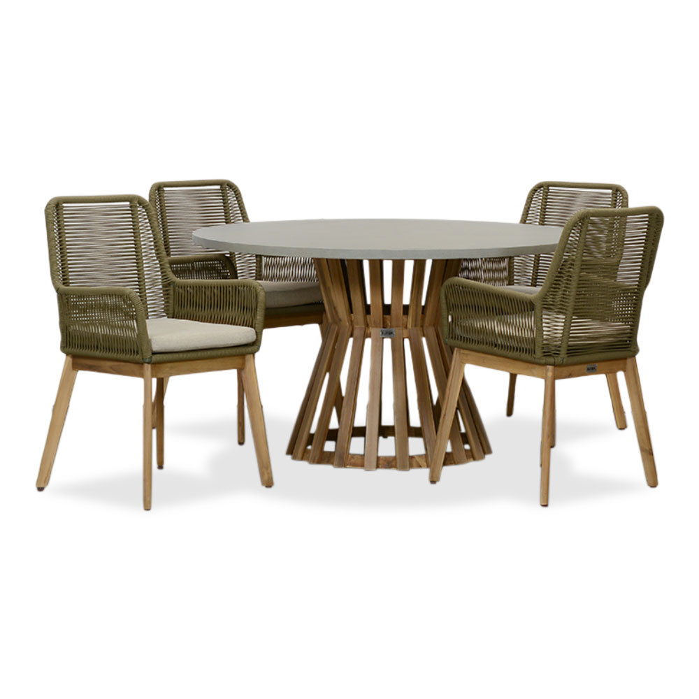 Elzas/Padua olijfgroen dining tuinset | 4 personen | betonlook + touw | 135cm rond