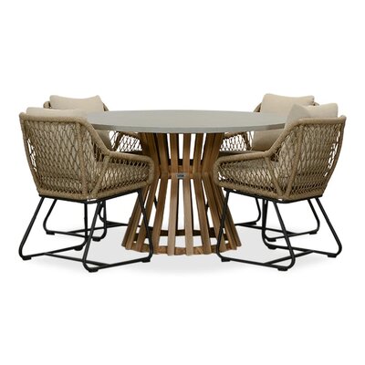 Elzas/Portofino Sahara Dust dining tuinset | 4 personen | betonlook + touw | 135cm rond