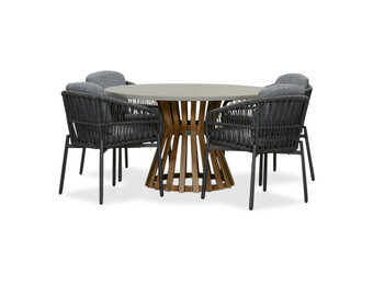 Elzas/Rico charcoal dining tuinset | 4 personen | betonlook + aluminium | 135cm rond
