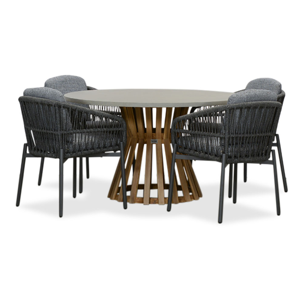 Elzas/Rico charcoal dining tuinset | 4 personen | betonlook + aluminium | 135cm rond