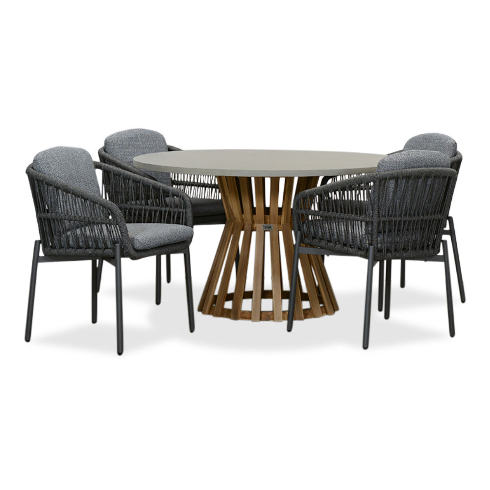 Elzas/Rico charcoal dining tuinset | 4 personen | betonlook + aluminium | 135cm rond