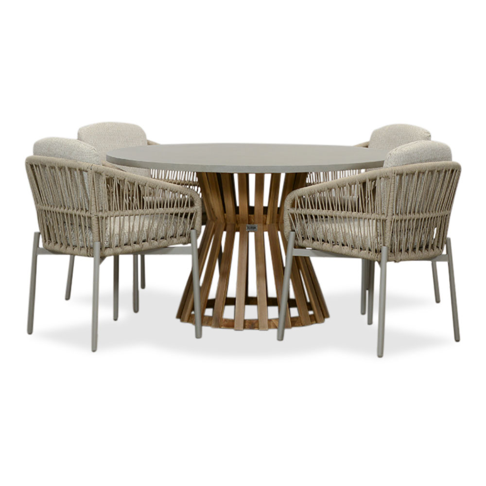 Elzas/Rico zand dining tuinset | 4 personen | betonlook + aluminium | 135cm rond