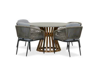 Elzas/Savanna dining tuinset | 4 personen | betonlook + aluminium | 135cm rond