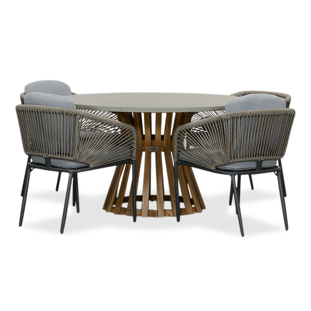 Elzas/Savanna dining tuinset | 4 personen | betonlook + aluminium | 135cm rond