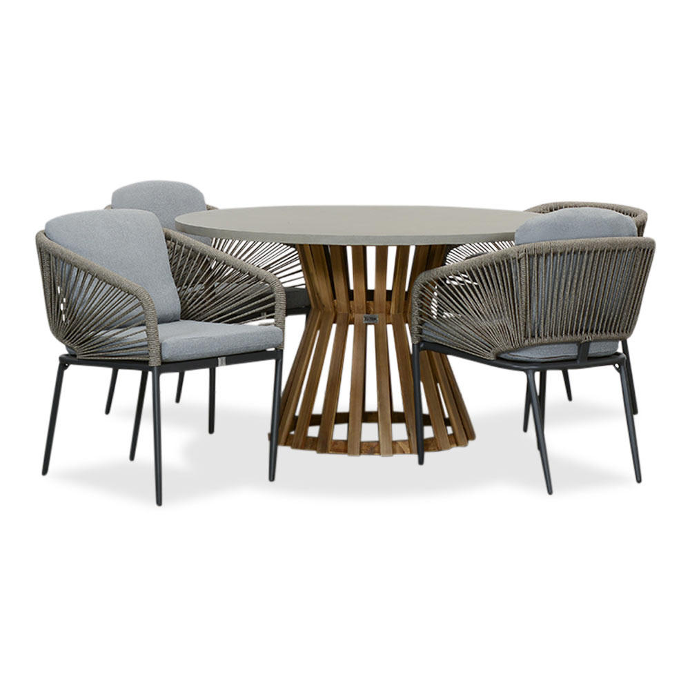 Elzas/Savanna dining tuinset | 4 personen | betonlook + aluminium | 135cm rond