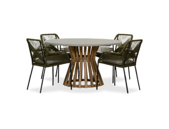 Elzas/Seville olijfgroen dining tuinset | 4 personen | betonlook + aluminium | 135cm rond