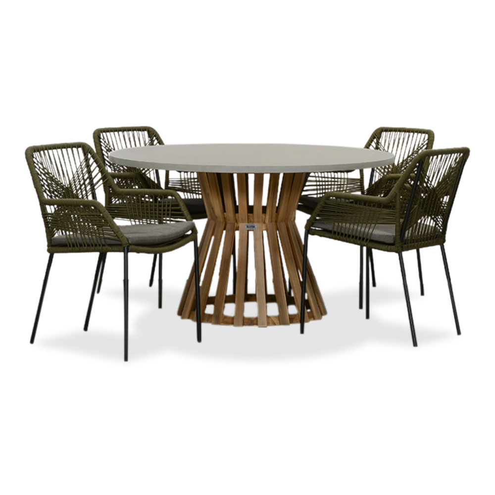 Elzas/Seville olijfgroen dining tuinset | 4 personen | betonlook + aluminium | 135cm rond