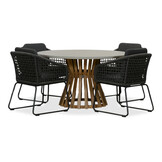 Elzas/Tulum Lava Grey dining tuinset | 4 personen | betonlook + touw | 135cm rond
