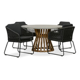 Elzas/Tulum Lava Grey dining tuinset | 4 personen | betonlook + touw | 135cm rond