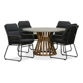 Elzas/Valencia Lava Grey dining tuinset | 4 personen | betonlook + touw | 135cm rond