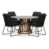 Elzas/Valencia Lava Grey dining tuinset | 4 personen | betonlook + touw | 135cm rond