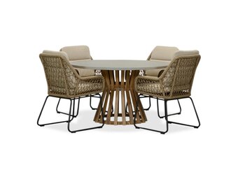 Elzas/Valencia Sahara Dust dining tuinset | 4 personen | betonlook + touw | 135cm rond
