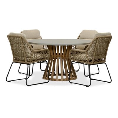 Elzas/Valencia Sahara Dust dining tuinset | 4 personen | betonlook + touw | 135cm rond