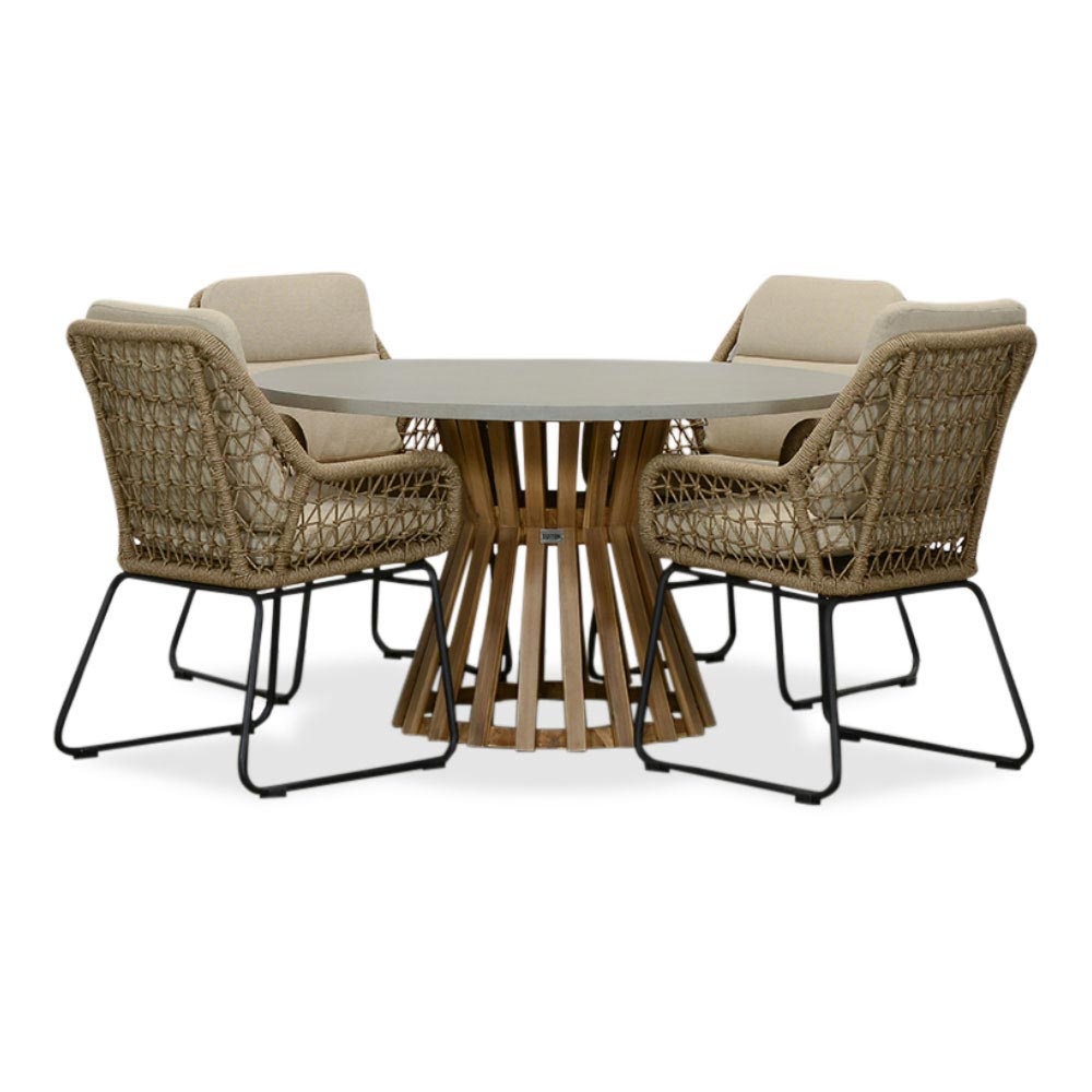 Elzas/Valencia Sahara Dust dining tuinset | 4 personen | betonlook + touw | 135cm rond