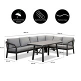 Attica dining loungeset 6 personen | aluminium + touw | antraciet | 4-delig - 265x204cm