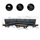 Vegas hoek loungeset-links 6 personen | aluminium + polywood | antraciet | 4-delig - 311x230cm