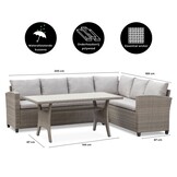 Stockholm dining loungeset 6 personen | wicker | zand | 3-delig - 245x169cm