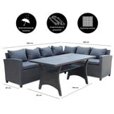 Stockholm dining loungeset 6 personen | wicker | zwart | 3-delig - 245x169cm