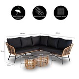 Flow hoek loungeset 5 personen | wicker + aluminium | Bamboo antraciet | 4-delig - 210x210cm