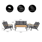 Donnan stoel-bank loungeset 5 personen | aluminium + bamboe | Light Teaklook | 5-delig