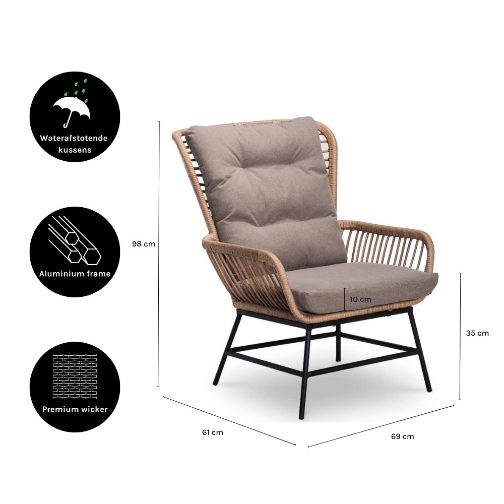 Dex lounge balkonset 2 personen | wicker + aluminium | Bamboo Taupe | 4-delig