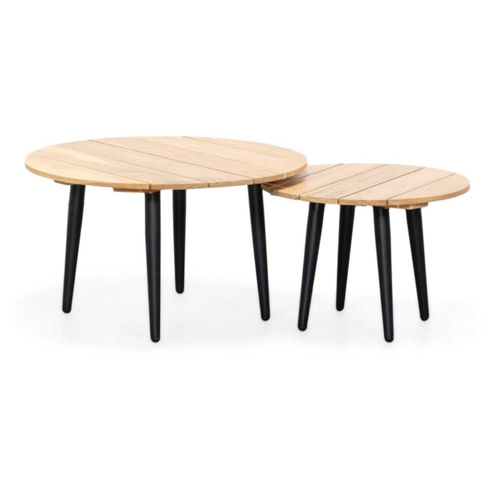 Palermo hoek loungeset met teak tafels 5 personen | aluminium + touw | Sahara Dust | 6-delig - 230x230cm