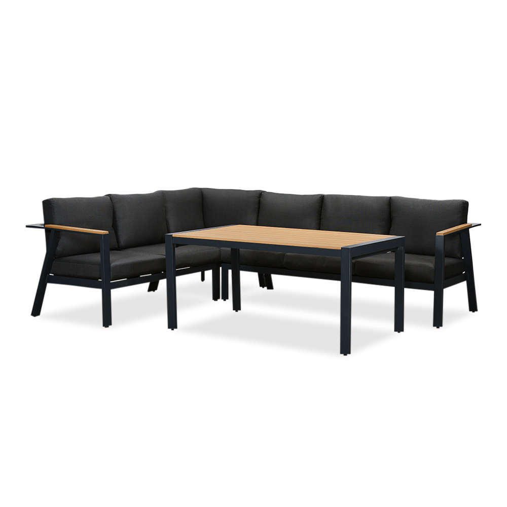 Gerona dining loungeset 6 personen | aluminium + teakhout | antraciet | 4-delig - 263x203cm afbeelding