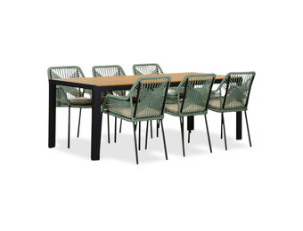 Manchester Natural/Seville mint dining tuinset | 6 personen | polywood + touw | 205cm
