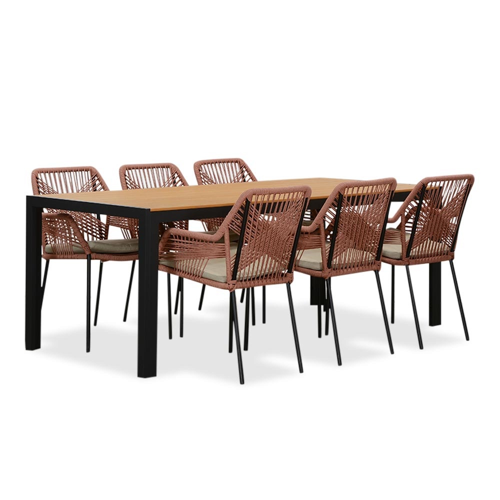 Manchester Natural/Seville terra dining tuinset | 6 personen | polywood + aluminium | 205cm afbeelding