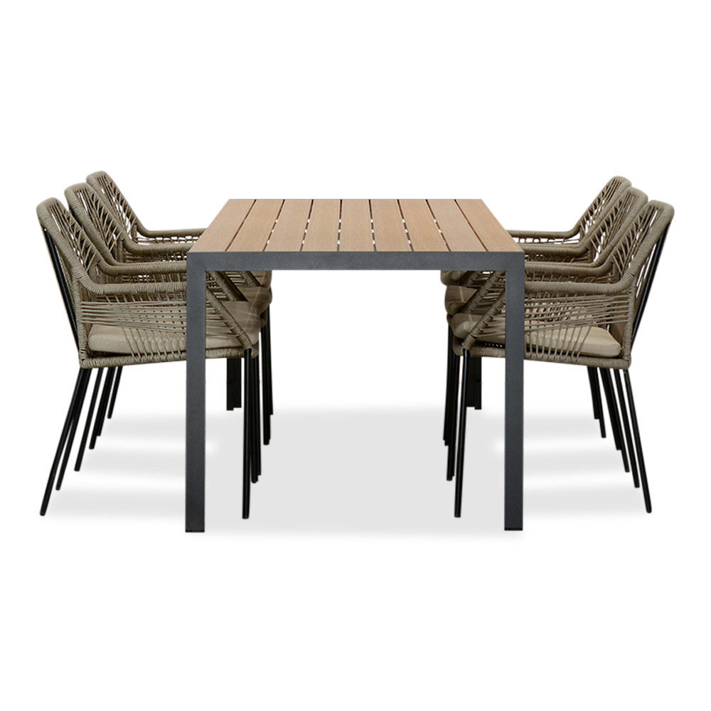 Manchester Natural/Seville zand dining tuinset | 4 personen | polywood + aluminium | 205cm