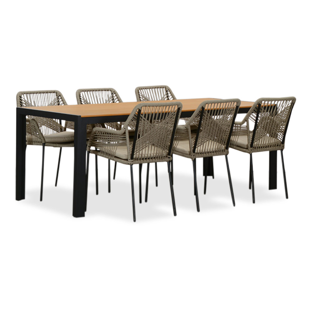 Manchester Natural/Seville zand dining tuinset | 4 personen | polywood + aluminium | 205cm afbeelding