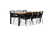 Manchester Natural/Seville zwart dining tuinset | 6 personen | polywood + touw | 205cm