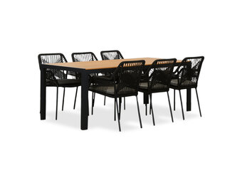 Manchester Natural/Seville zwart dining tuinset | 6 personen | polywood + touw | 205cm