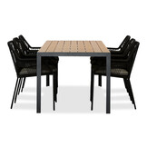 Manchester Natural/Seville zwart dining tuinset | 6 personen | polywood + touw | 205cm