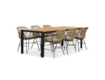 Manchester Natural/Charlotte dining tuinset | 6 personen | polywood + wicker | 205cm