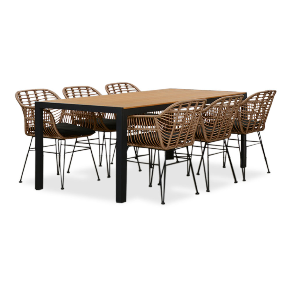 Manchester Natural/Lola dining tuinset | 6 personen | polywood + wicker | 205cm