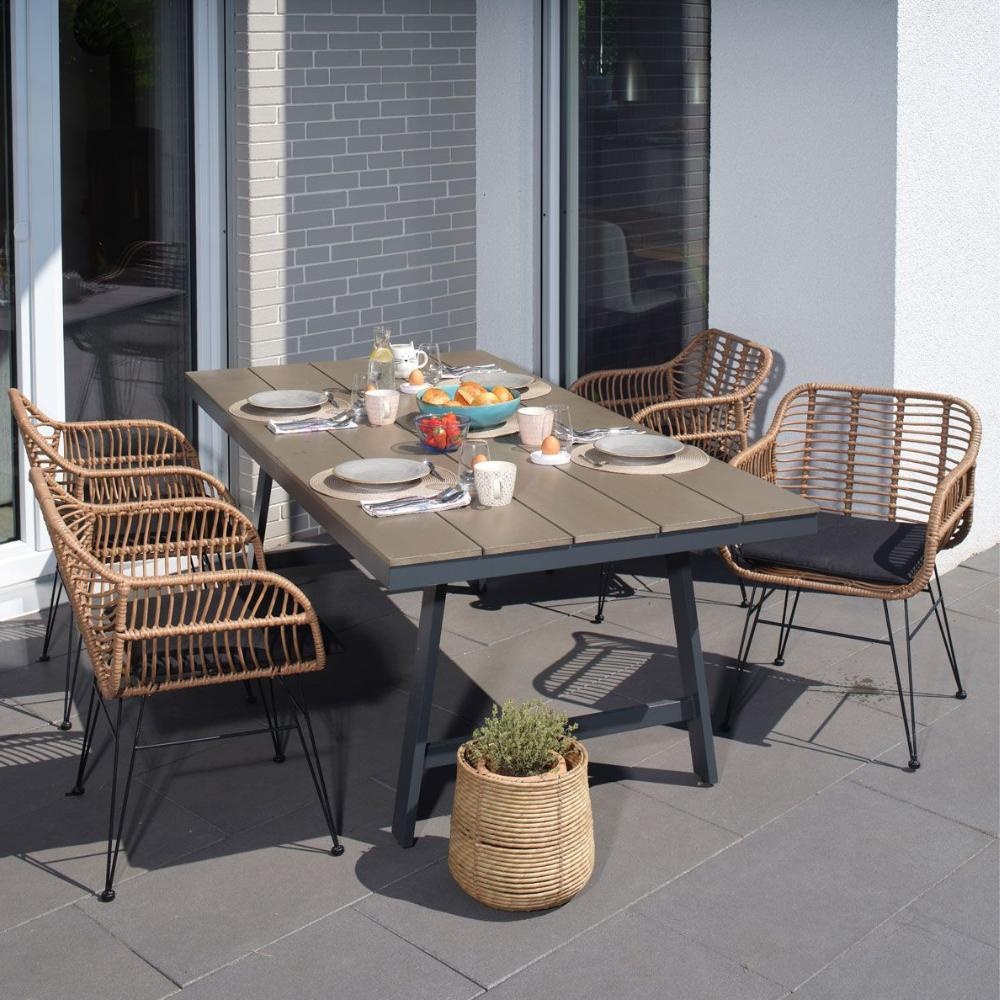 Manchester Natural/Lola dining tuinset | 6 personen | polywood + wicker | 205cm