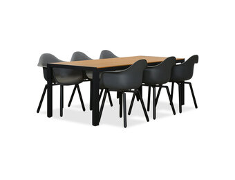 Manchester Natural/Montreux dining tuinset | 6 personen | polywood + kunststof | 205cm
