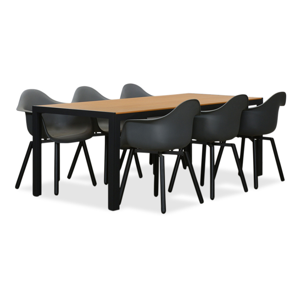 Manchester Natural/Montreux dining tuinset | 6 personen | polywood + kunststof | 205cm afbeelding