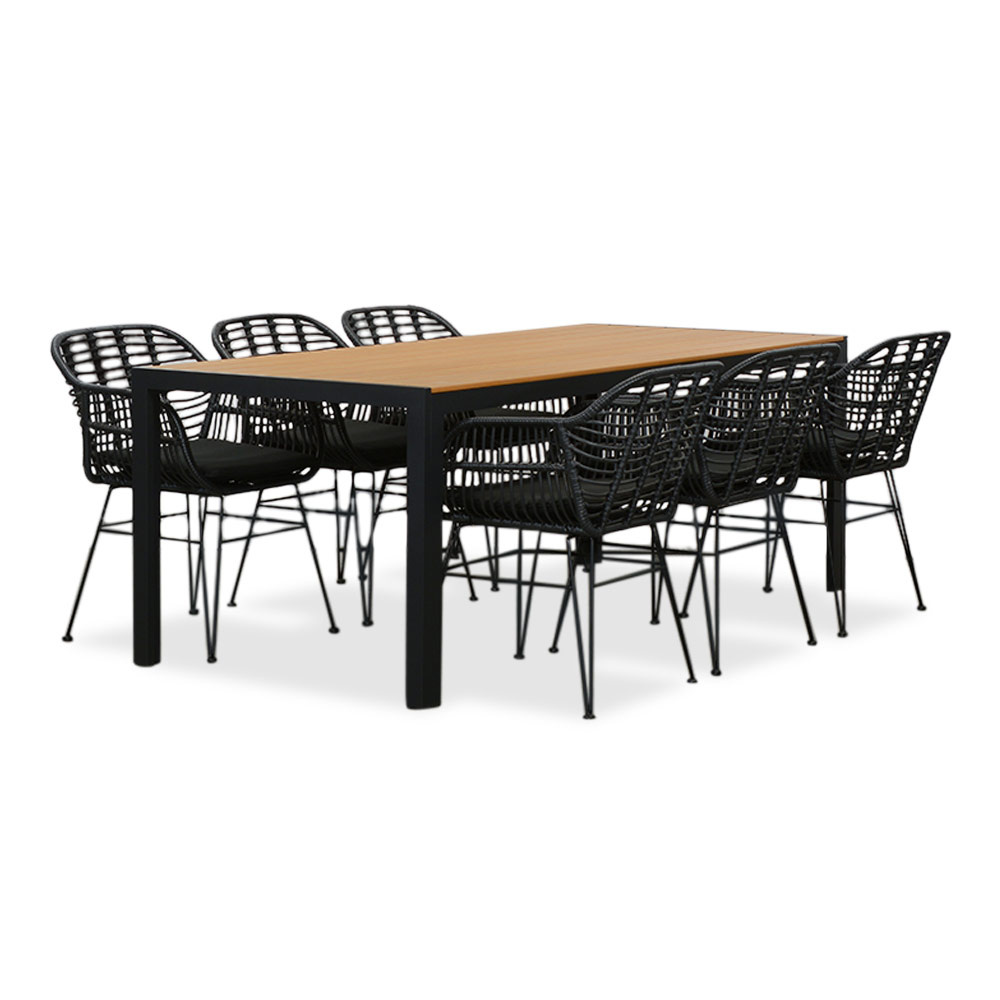 Manchester Natural/Napels dining tuinset | 6 personen | polywood + wicker | 205cm afbeelding