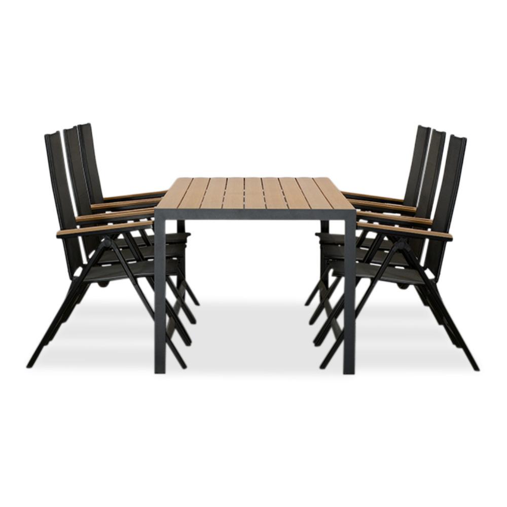 Manchester Natural/Norali antraciet dining tuinset | 6 personen | polywood + textileen | 205cm