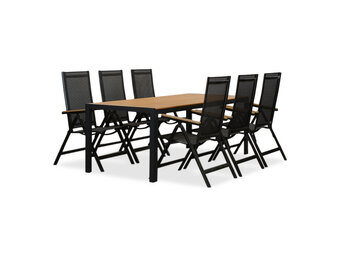 Manchester Natural/Norali antraciet dining tuinset | 6 personen | polywood + textileen | 205cm