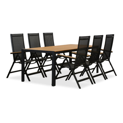 Manchester Natural/Norali antraciet dining tuinset | 6 personen | polywood + textileen | 205cm