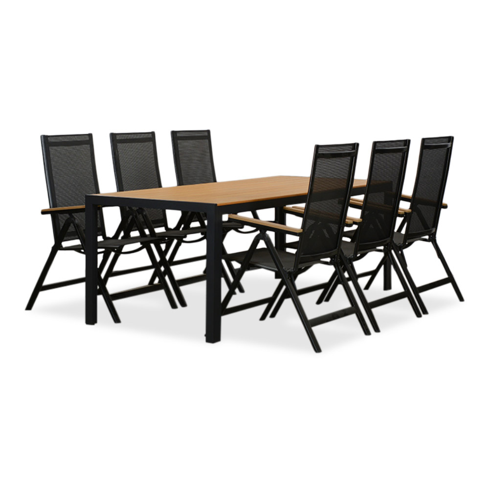 Manchester Natural/Norali antraciet dining tuinset | 6 personen | polywood + textileen | 205cm