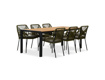 Manchester Natural/Seville olijfgroen dining tuinset | 6 personen | polywood + aluminium | 205cm