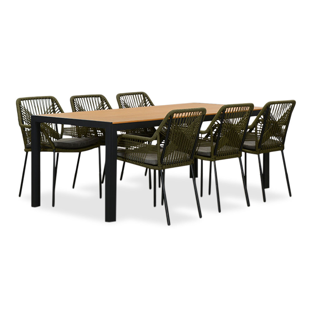 Manchester Natural/Seville olijfgroen dining tuinset | 6 personen | polywood + aluminium | 205cm
